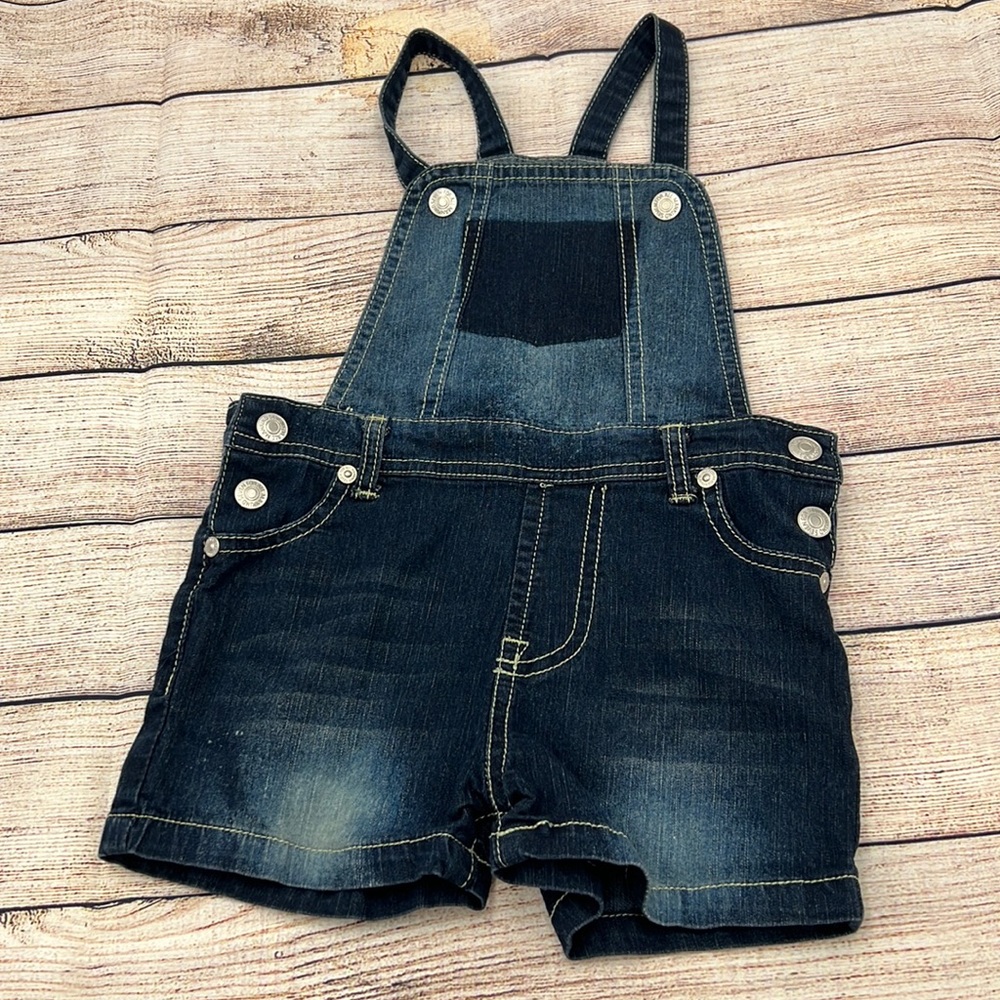 Girls 7 Jeans Bib Overall Distressed Jean Shorts